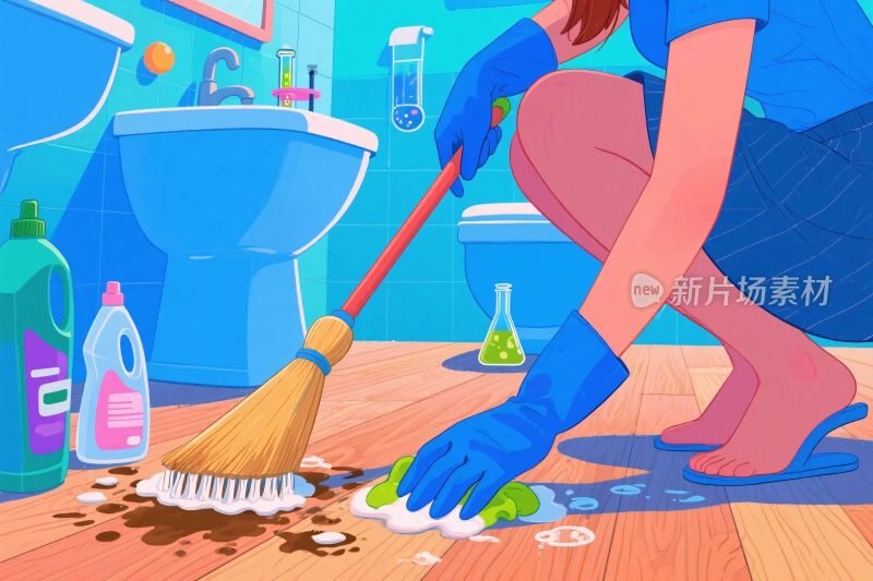 卫生间清洁打扫插画