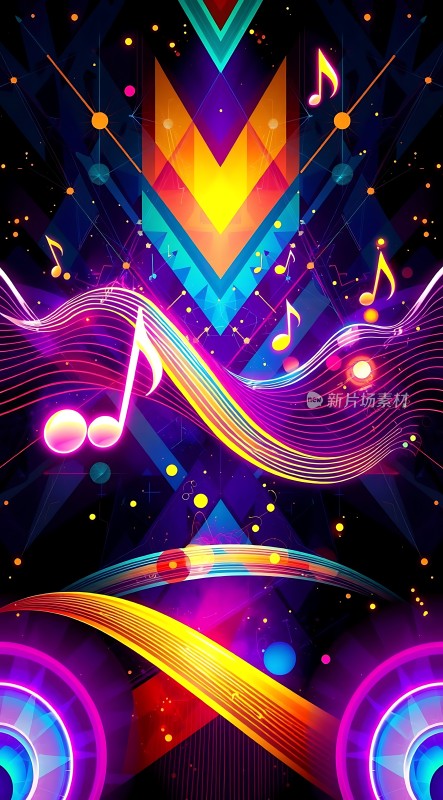 彩色音符与几何图案交织的音乐世界