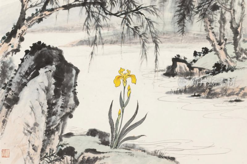 水墨山水国画插画