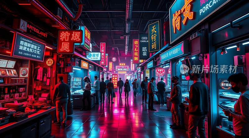 霓虹灯下的繁华夜市热闹非凡