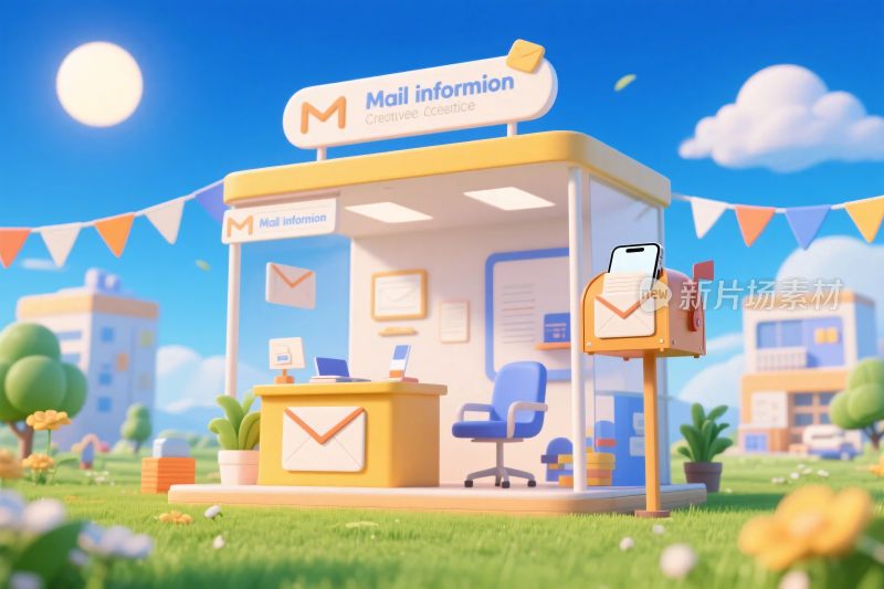 卡通邮局信息亭场景