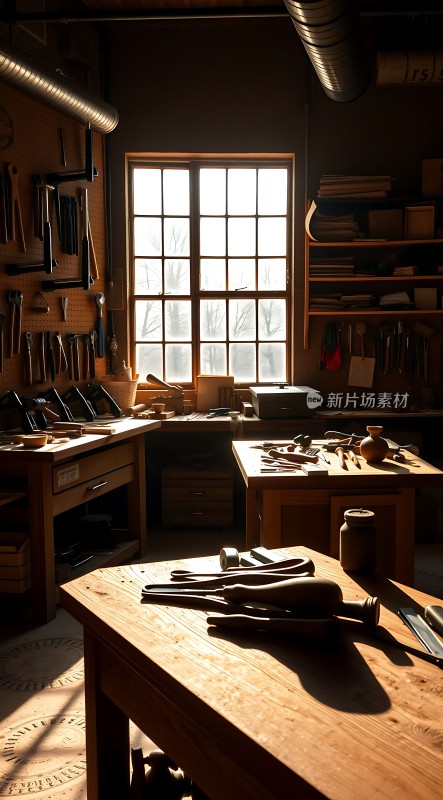 阳光下的木工坊工具与木材的结合艺术