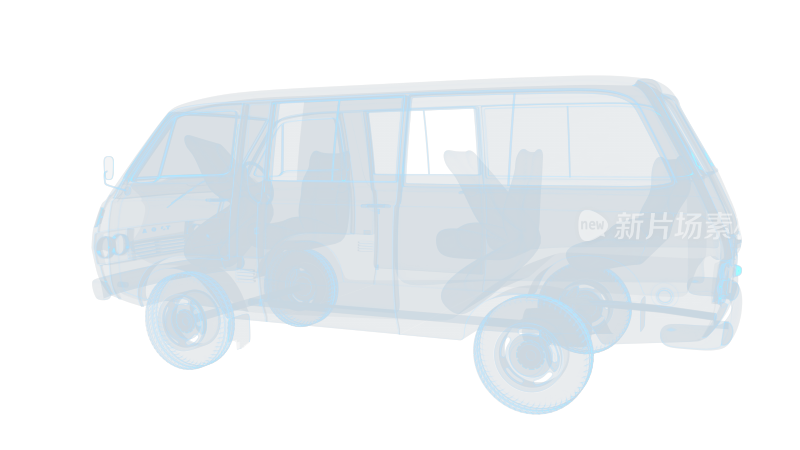 报废面包车 科幻透明网格线框小货车汽车