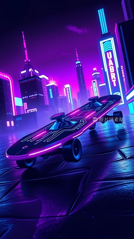 霓虹城市滑板夜行