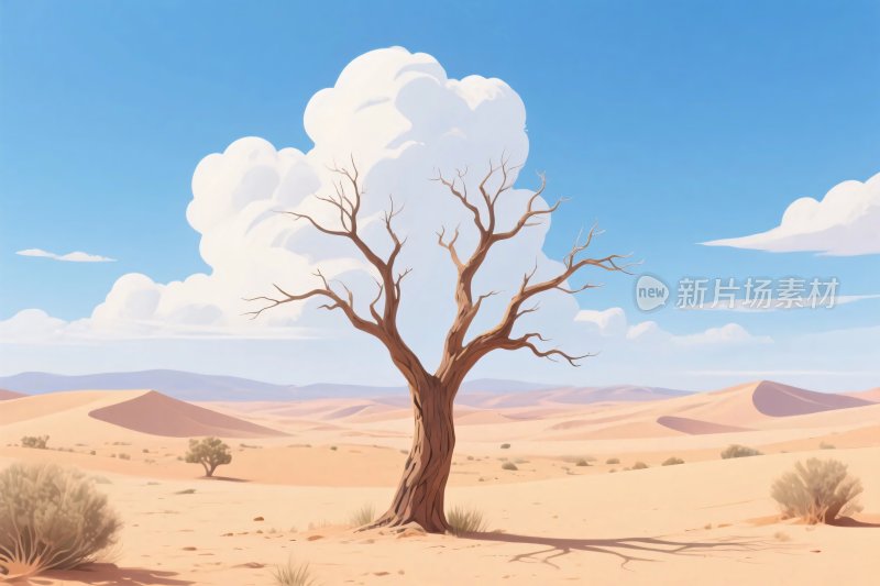沙漠孤树风景插画