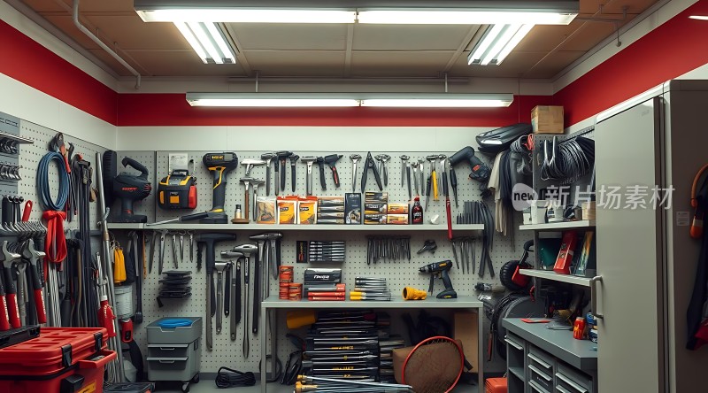 工具齐全的车间井然有序的工具架和设备