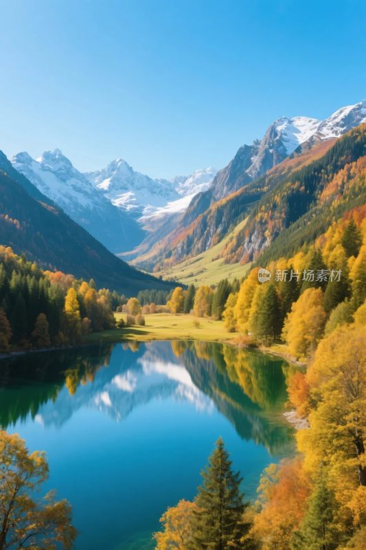 秋日山间湖泊美景