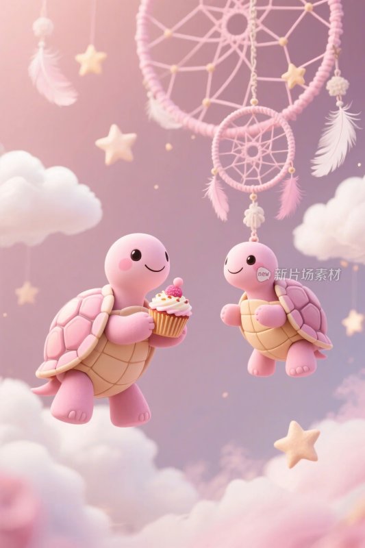 卡通乌龟捕梦网插画