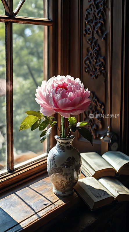 窗边书香伴花影