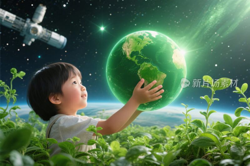 孩子与地球环保插画