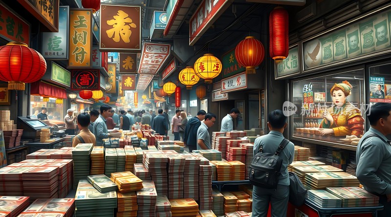 繁华街市热闹非凡货币交易繁忙