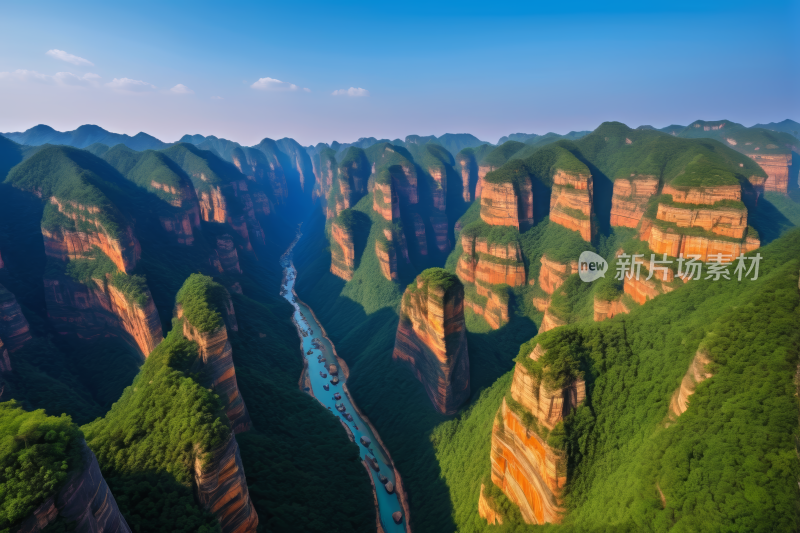 山脉一条河流穿过天空蔚蓝高清图片