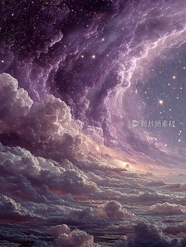 梦幻星空下的云海景象