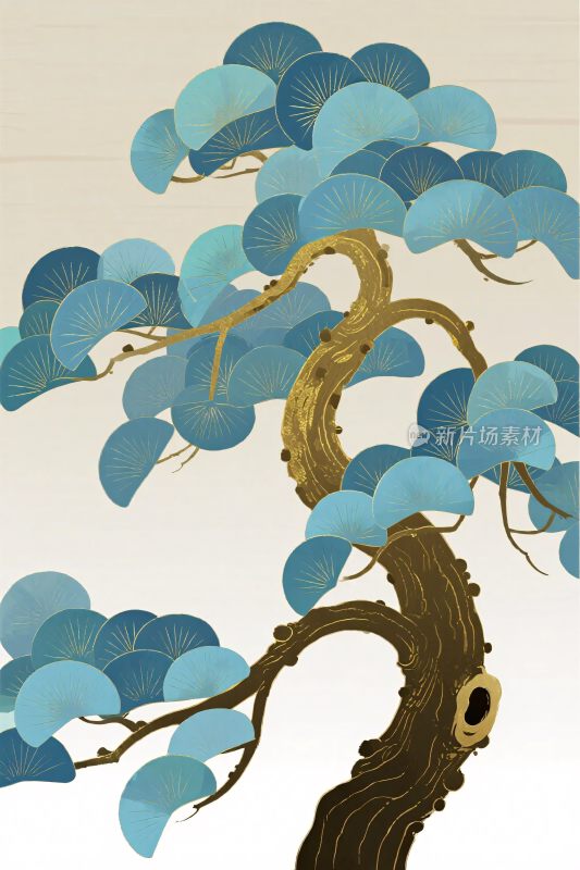 蓝色艺术化树木插画