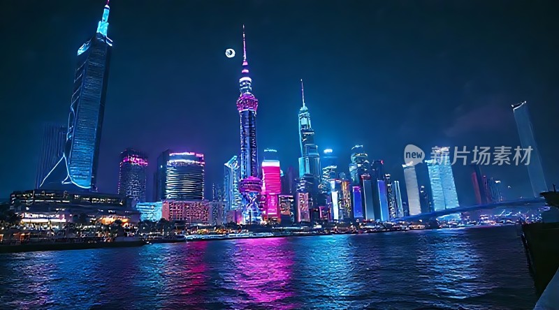 上海夜景璀璨夺目黄浦江畔摩天大楼灯火辉煌
