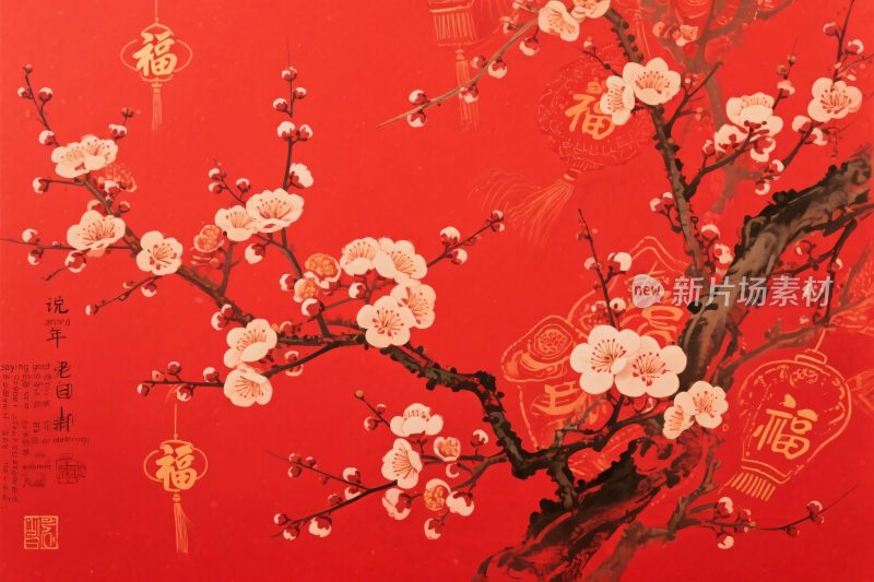 中式梅花年画插画