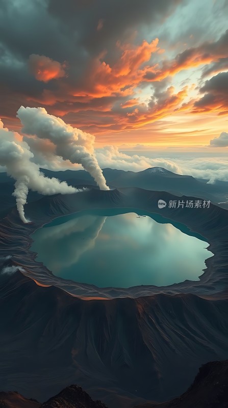 火山湖日落奇景