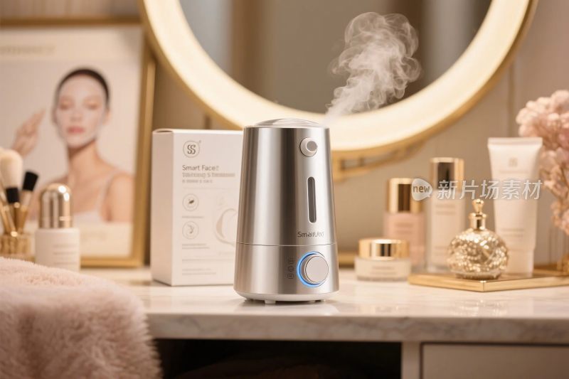梳妆台上的银色加湿器