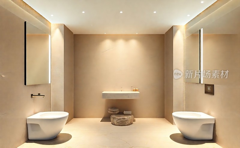 现代简约浴室设计双洗手台与镜面照明