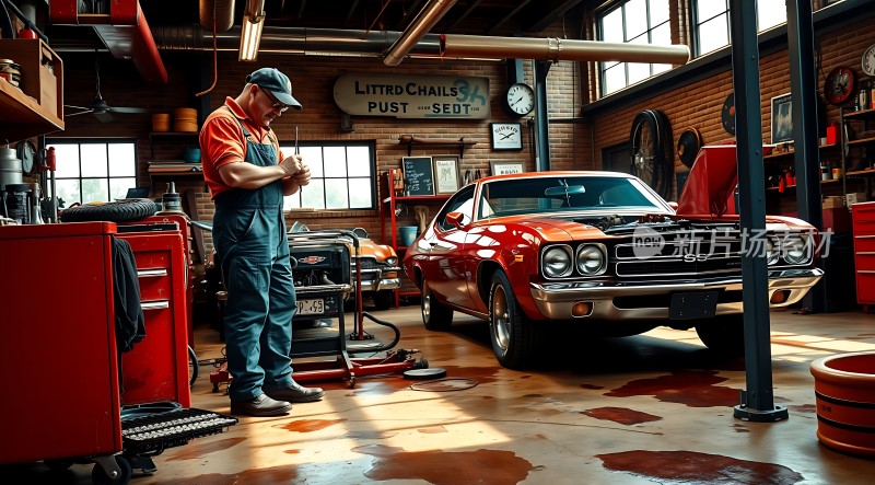 修车工与经典汽车