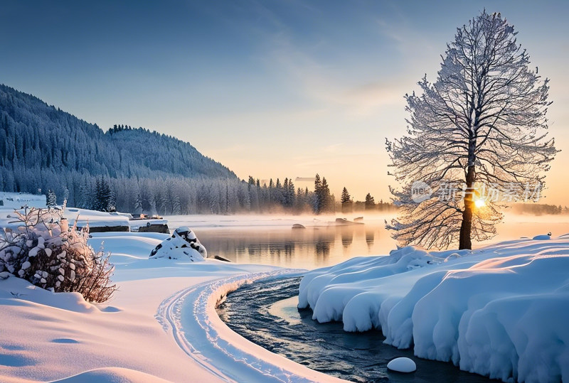 冬天冰雪天空自然风景