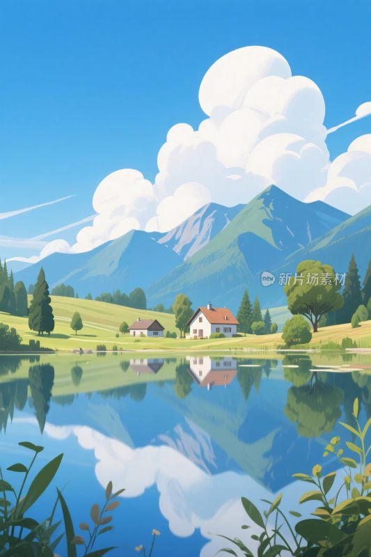 山水村落风景插画