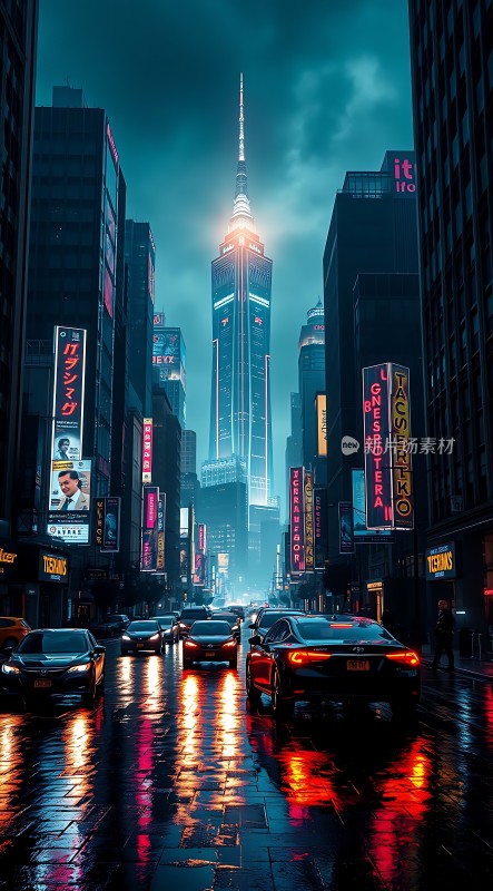 霓虹灯下的都市夜景