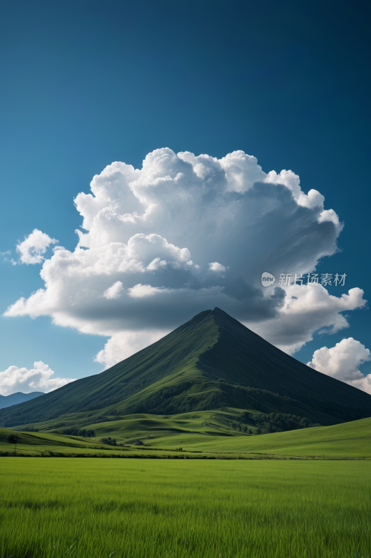 一大片绿色的田野高山清风景图片