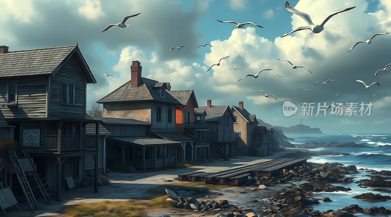 海鸥飞翔的海边小镇
