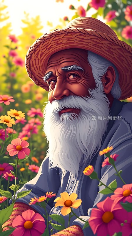 花海中的智慧长者