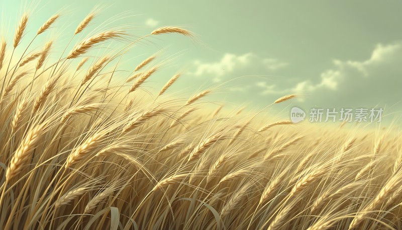 金色麦浪阳光下的丰收景象