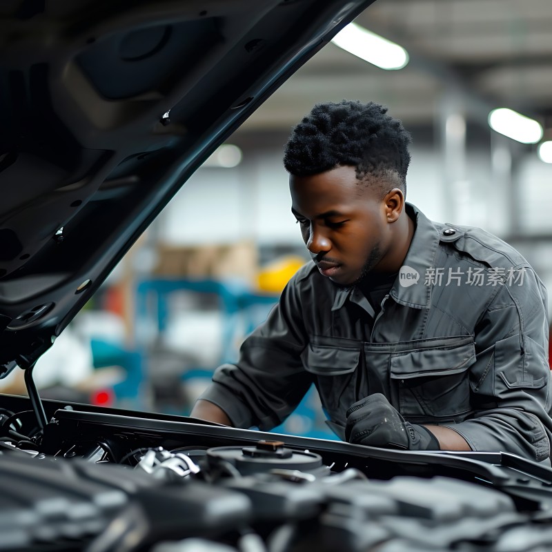 机械师专注检修汽车引擎