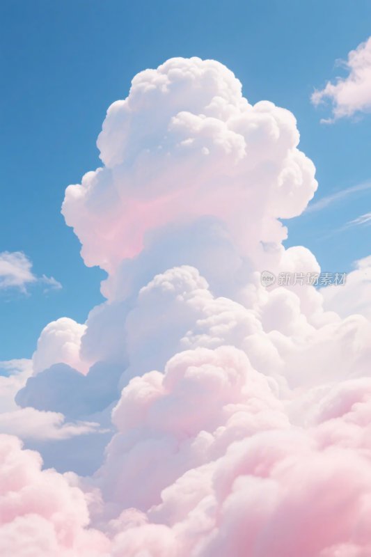 蓝天粉色云朵插画