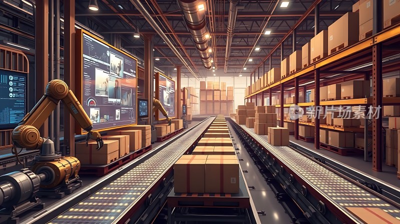 智能物流中心机器人分拣货物高效运作