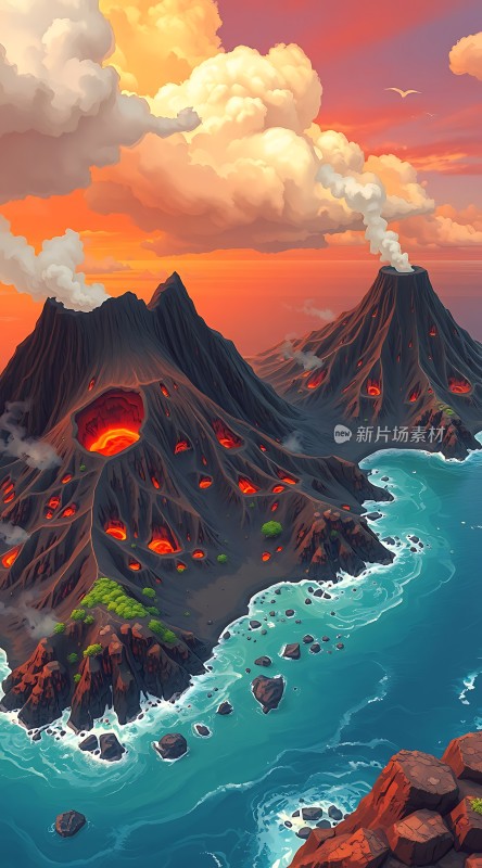 熔岩火山日落奇景