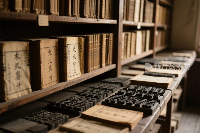 古旧书架与雕版