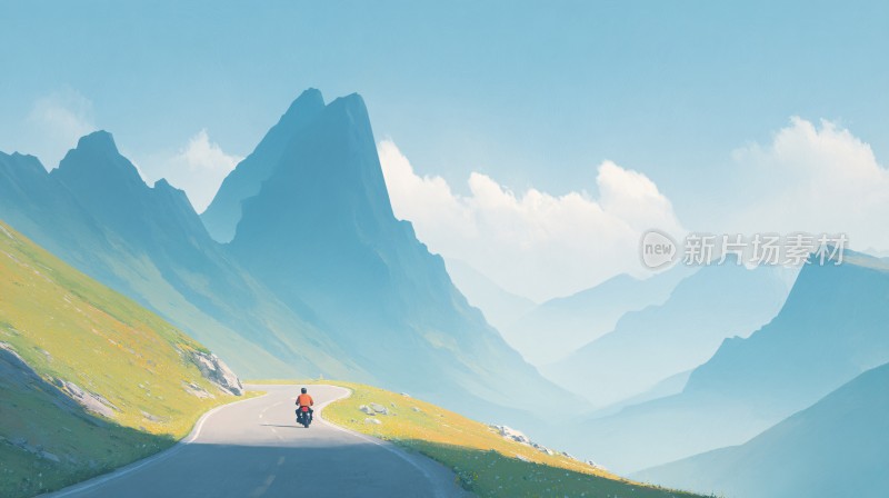 山间骑行风景插画