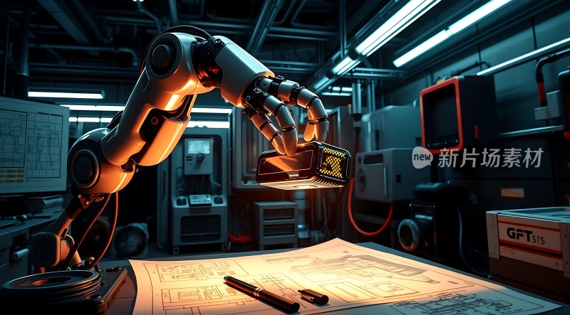 机械臂操作精密仪器未来科技感十足