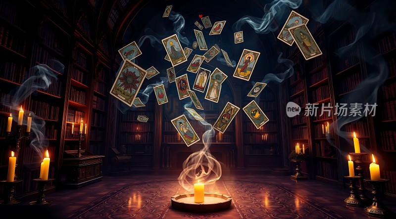 神秘蜡烛与飞舞塔罗牌