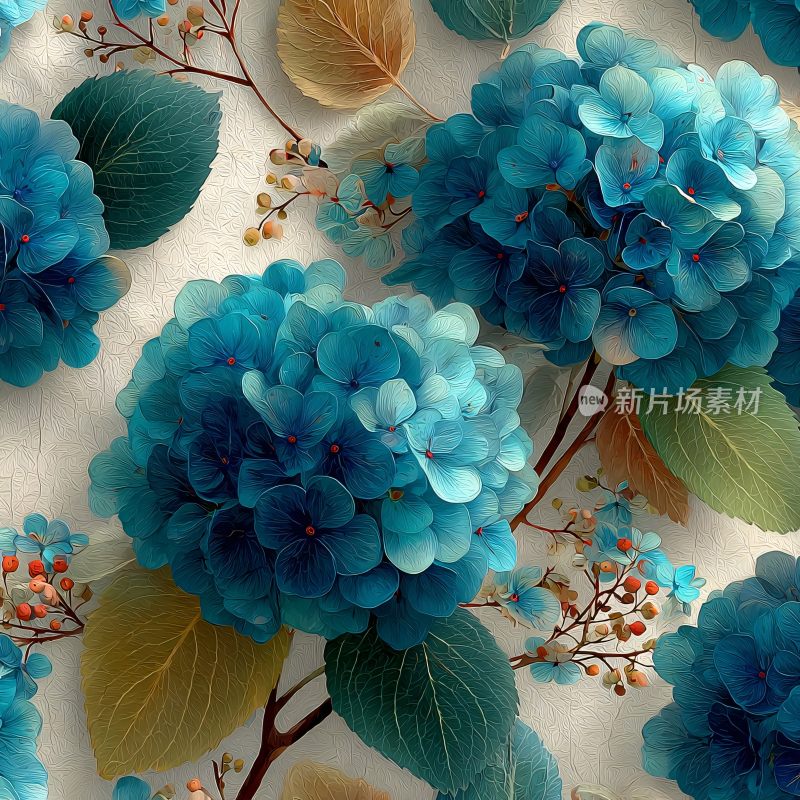 蓝色绣球花插画图案