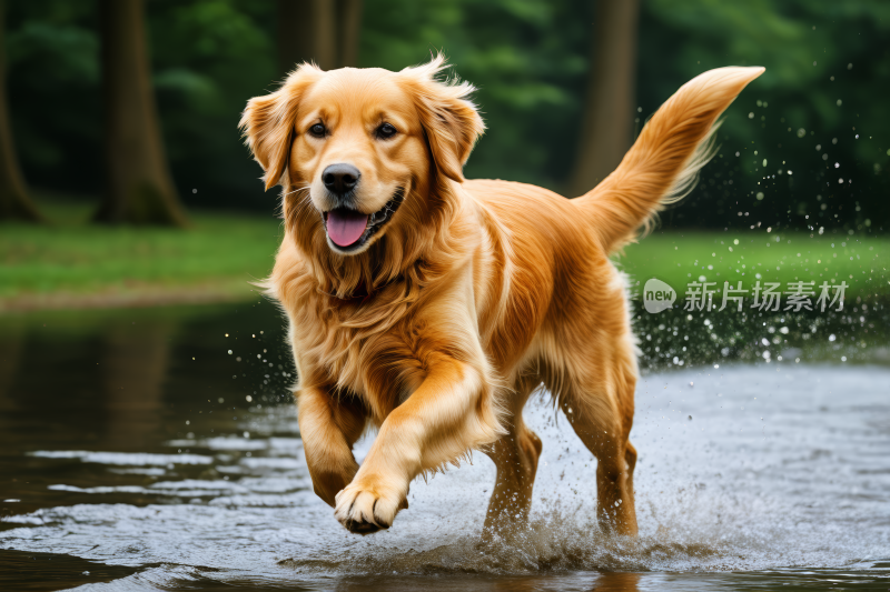 一只狗在水中奔跑高清图片