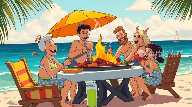 海滩烧烤聚会享受夏日时光