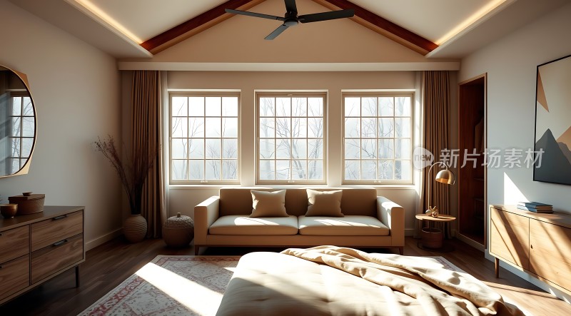 阳光洒满现代简约卧室温馨舒适