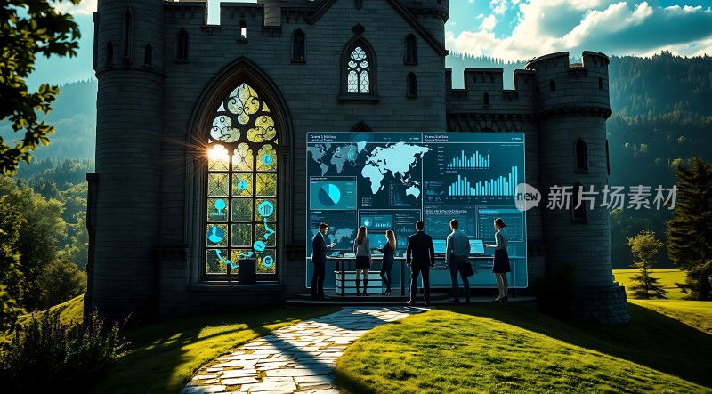 新片场素材城堡前的数据分析会议