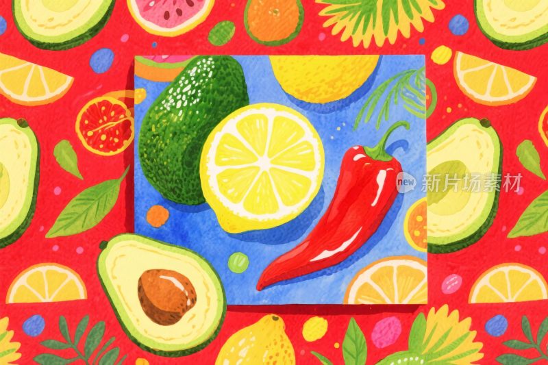 多彩果蔬插画图案