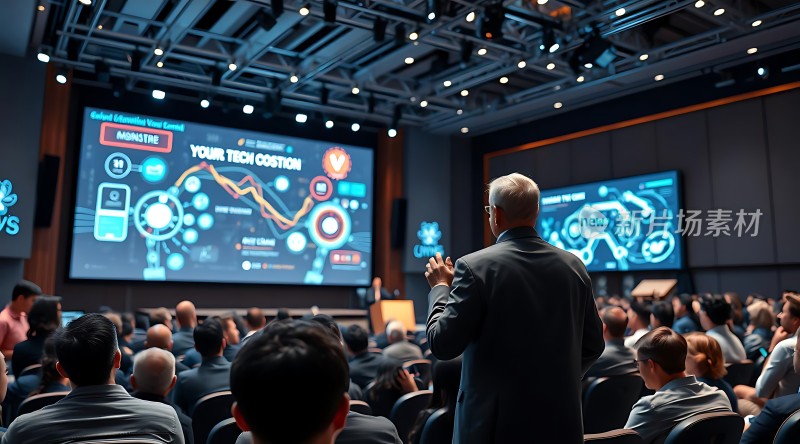 科技会议现场观众专注聆听演讲