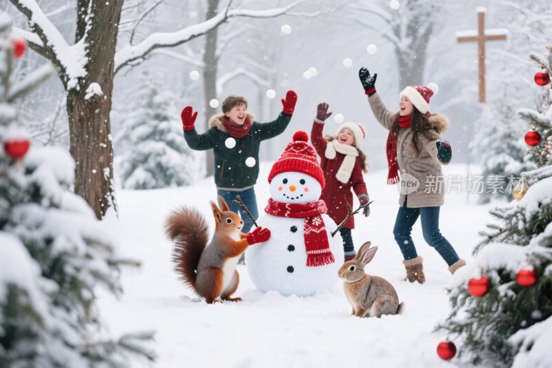 雪地玩耍场景插画