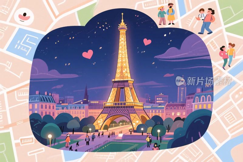 巴黎埃菲尔铁塔卡通插画