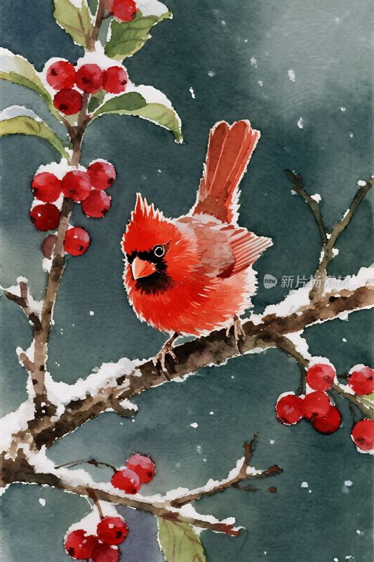 冬季红雀枝头画