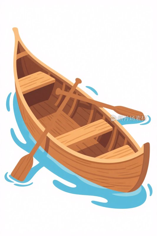 插画风格的木制小船